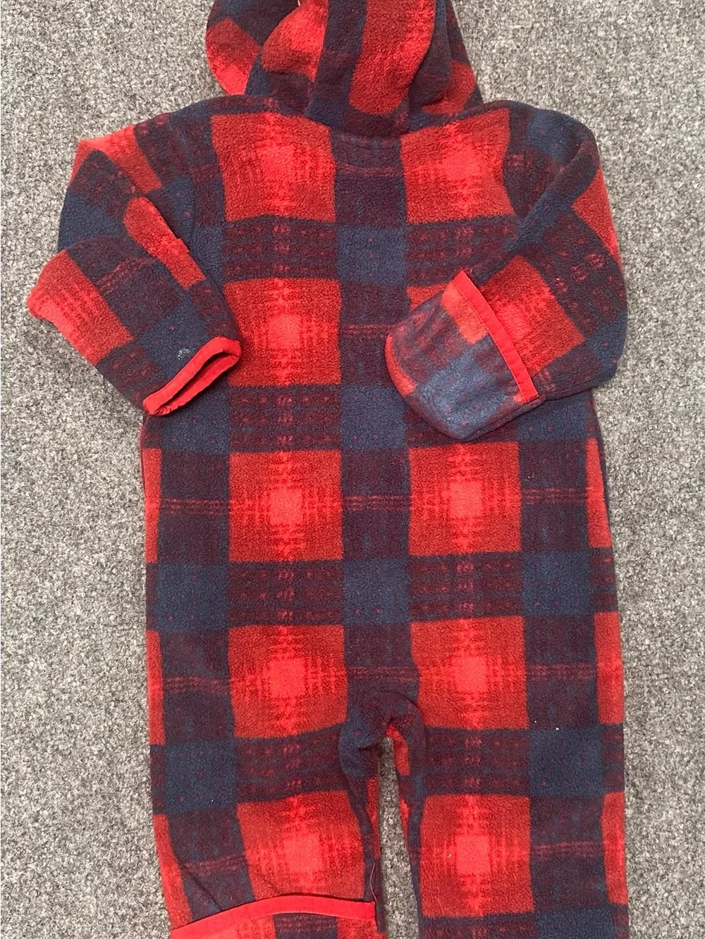 Columbia Red and Navy Plaid Hooded Fleece One-Piece